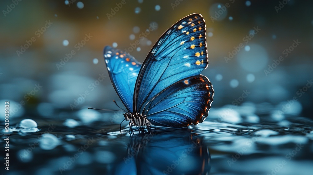 Poster blue morpho butterfly on water