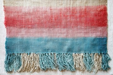 Obraz premium A Handwoven Rug with Red, Blue, and White Stripes and Tassels
