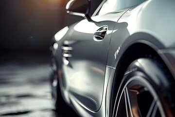 Fototapeta premium Closeup of the silver car on blurred background