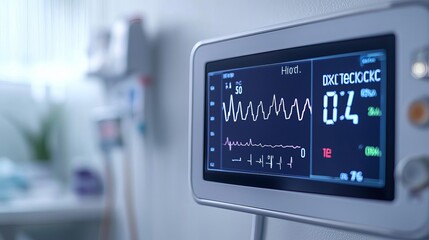 Fototapeta premium Health Checkup diagnosis lifestyle Vitals Monitor A close-up of a digital monitor displaying heart rate