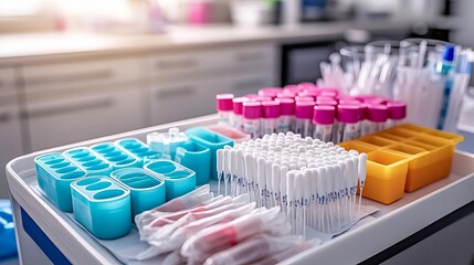 Health Checkup  diagnosis  fitness Sample Collection Kits A tray containing sample collection containers