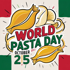 Italian Flag and Chifferi Rigati ready for World Pasta Day, Vector Illustration