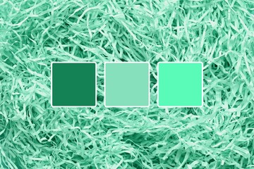 Closeup view of mint shredded paper. Different color patterns