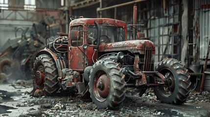 Old tractor and spare parts