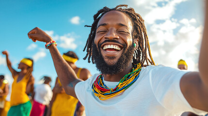 a group of Rastafarians dancing to reggae music at an outdoor concert
