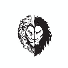 a half lion a half strong man face vector logo