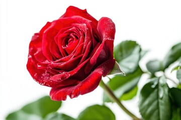 Fototapeta premium Red Rose Flower. Red Rose against on isolate white background. clipping path, ai