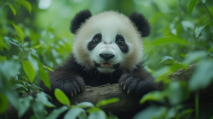 Cute Panda Cub in a Lush Forest