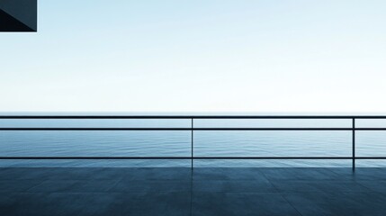 Fototapeta premium Balcony View with Simple Railing, a serene perspective from a balcony featuring a minimalist railing that opens to a sweeping horizon filled with distant landscapes