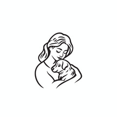 women hug their dog pet, women pets care logo