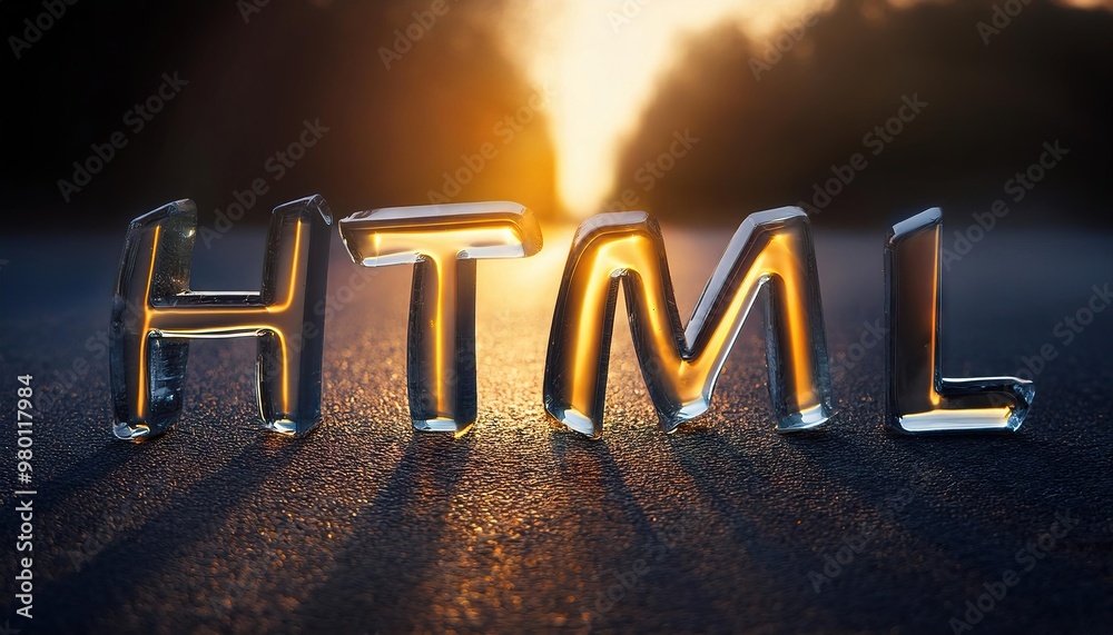 Poster Illuminated Glass Text Representing HTML Coding