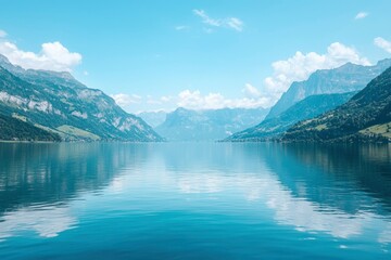 Fototapeta premium Tranquil Blue Lake Surrounded by Majestic Mountains