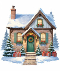 Naklejka premium Illustration of winter house, decorated for Christmas and New Year.