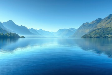 Obraz premium Serene Mountain Lake with Blue Sky and Gentle Waves