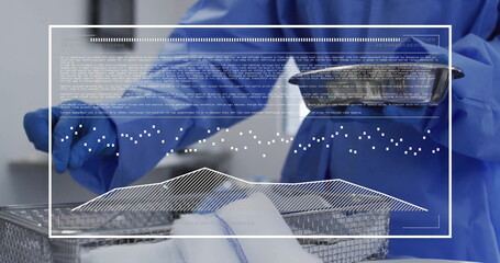 Image of data processing over surgeon holding tools