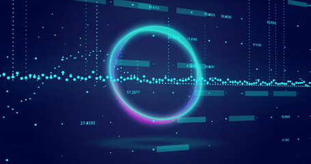 Circular glowing ring and data points with numerical values, data visualization image