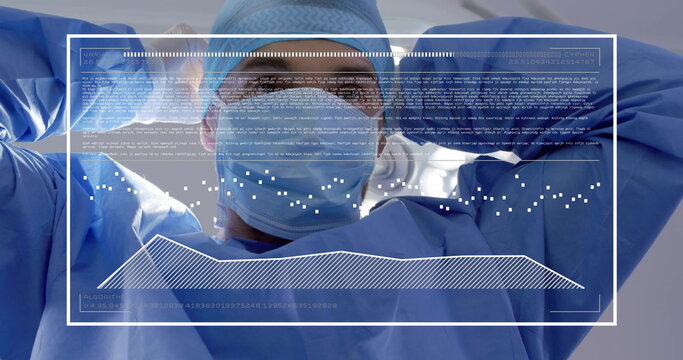 Image of data processing over caucasian male surgeon wearing face mask - Powered by Adobe