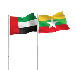 UAE,Myanmar flags together on pole