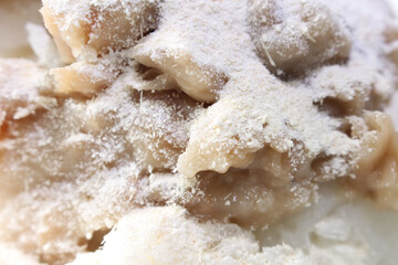 rice with beans and farofa. beans, rice and farofa. details of the meal. close up of the food. food with selective focus.