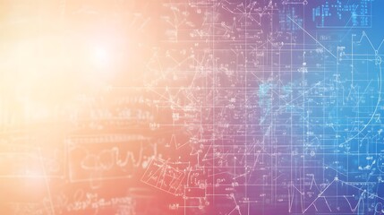 Obraz premium Abstract Background with White Handwritten Mathematical Equations and Diagrams on a Blurred Gradient Background