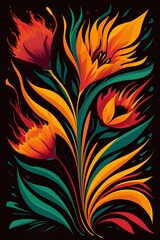 Energetic Flora with Bold Colors and Dynamic Shapes