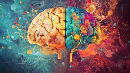 Abstract Brain with Vibrant Colors and Patterns