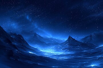 A Starry Night Sky Above a Blue Mountain Range