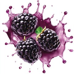 Fresh and Vibrant Blackberry Clusters with Juicy Splashes for Food and Beverage Creations