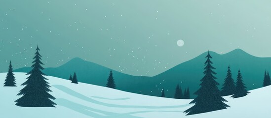 Minimalist winter themed design featuring a blue and green backdrop perfect for Christmas imagery