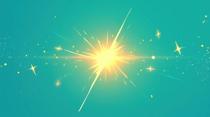 Illustration of minimalistic yellow light star flares set against a turquoise backdrop Vector art