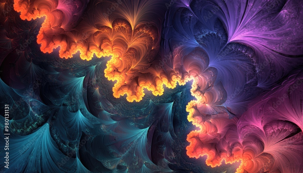 Poster vibrant and intricate fractal texture creating an abstract background full of depth and color