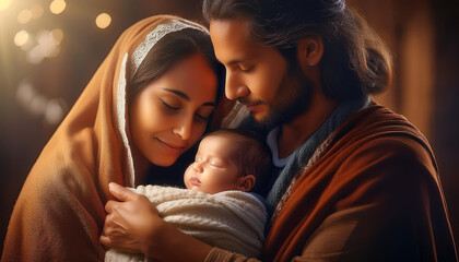 REPRESENTA&Ccedil;&Atilde;O REALISTA DA VIRGEM MARIA E S&Atilde;O JOSE SEGURANDO O MENINO,JESUS 