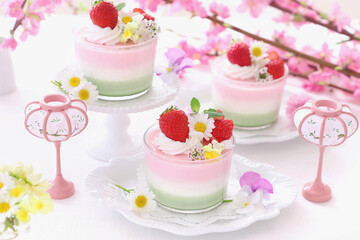 おひな祭り　かわいい3色プリン　3色ゼリー