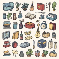 Vintage Objects Collection   Hand Drawn Illustration Set