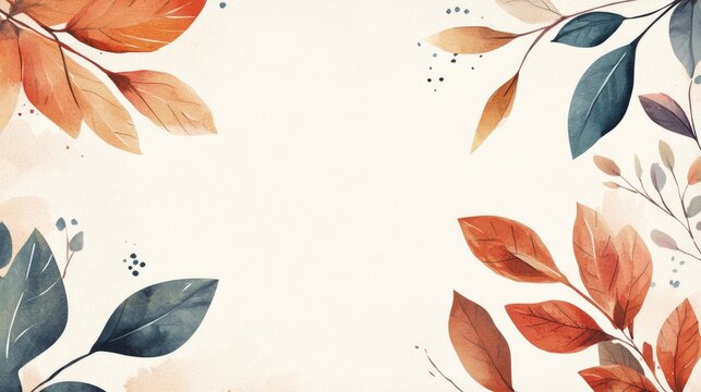 Romantic Wedding Invitation With Watercolor Autumn Leaves Blank Space Border On A Light Background Autumn Theme