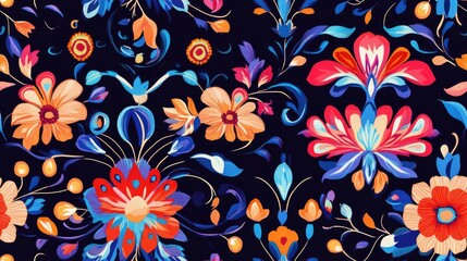 Contemporary seamless textile pattern featuring ornamental embroidery design