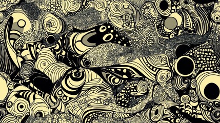 Abstract seamless pattern featuring handmade doodles in a Zentangle inspired art style
