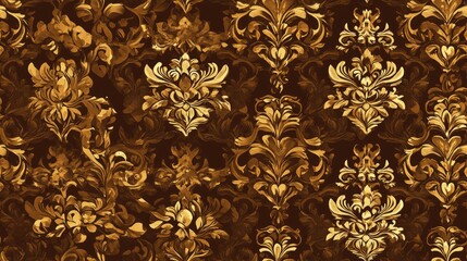 Vintage seamless pattern featuring golden elements on a brown background