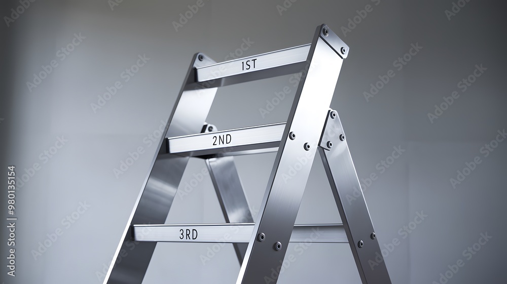 Wall mural Close-up of metallic ladder with steps labeled 