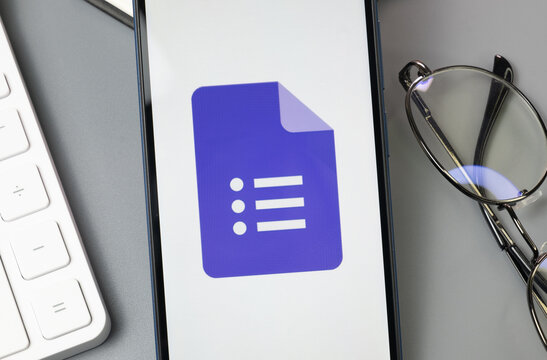 New York, USA - 30 August 2024: Google Forms Logo on Phone Screen, Company Icon on Display