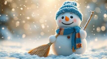 Smiling Snowman in Winter Wonderland