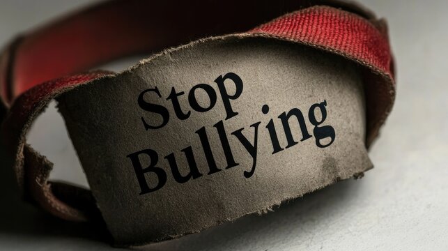 Anti bullying action: text stop bullying, call to end harmful behavior, promote kindness and respect, importance of standing up against intimidation and fostering a safe, supportive environment