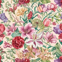 Floral seamless pattern, watercolor illustration