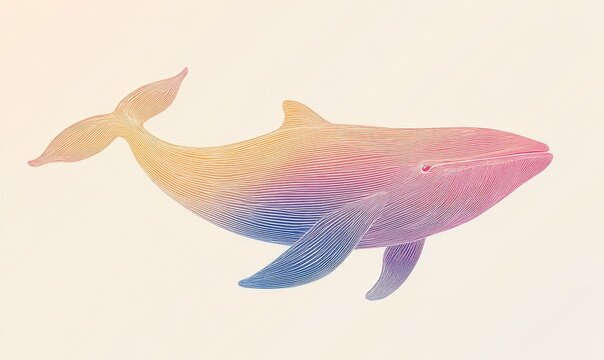 recommend clip art: Warm gradient line drawing of a cartoon whale in a minimalist style