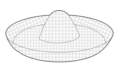 Sombrero Straw Hat. Summer Head Fashion accessory cap with wide brim clothing technical illustration. Vector headgear for Men, women, unisex style, flat template CAD mockup sketch outline isolated