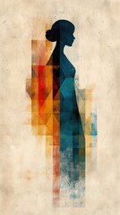 Abstract Silhouette of Woman with Geometric Overlapping Triangles Design for Modern Art Print or Wall Decor