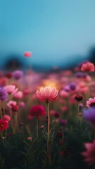 Obraz premium Flowers Cosmos in the meadow, blue sky background. soft and select focus