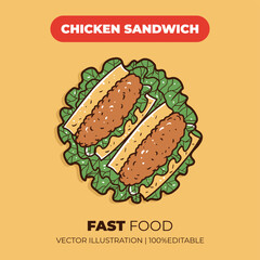 Fast food chicken sandwich vector illustration