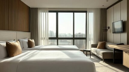 Modern Hotel Room with City View