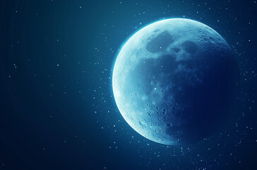 Obraz premium Celestial Beauty: Abstract Moon with a Shimmering Aura on a Deep Indigo Background